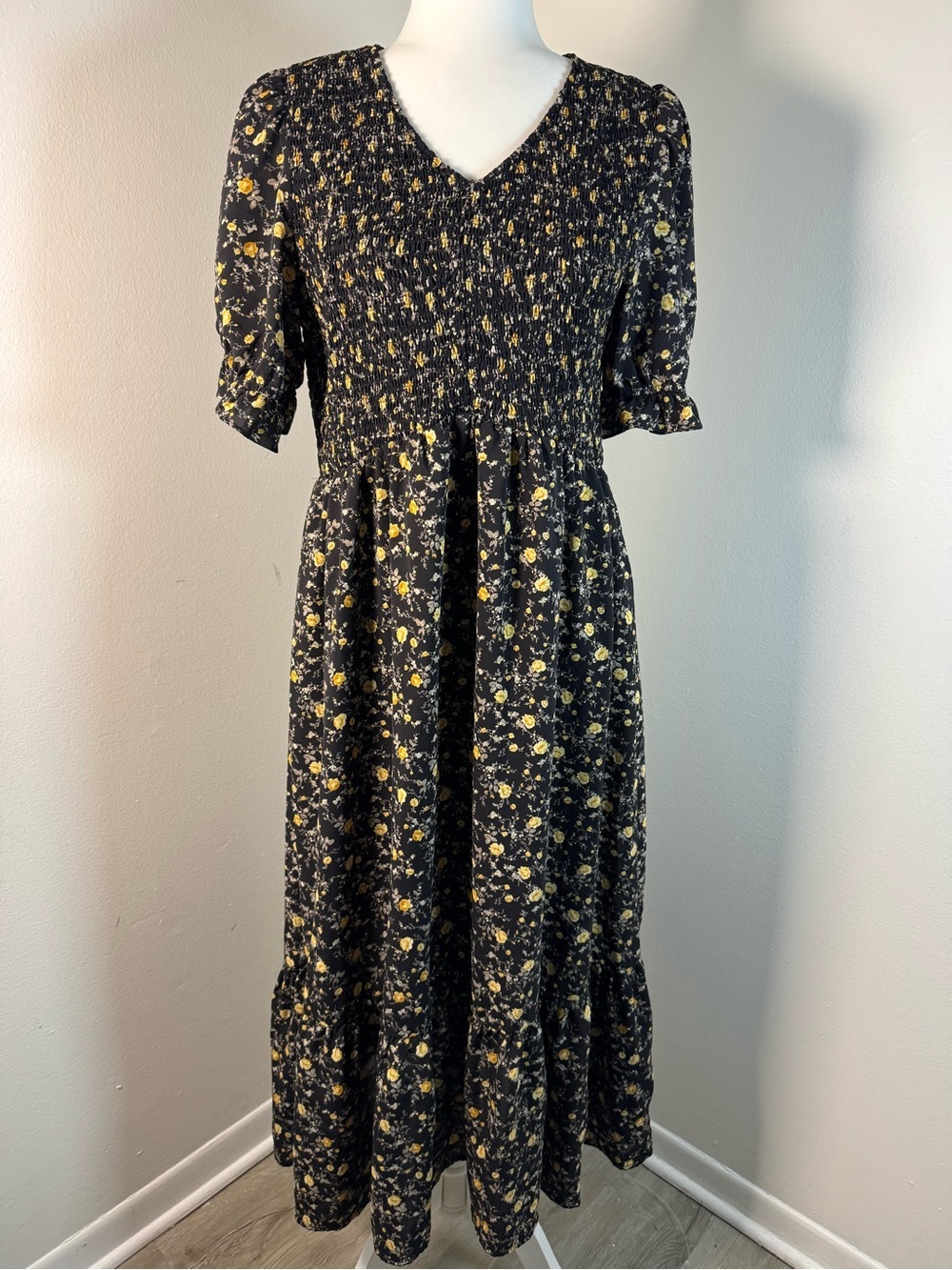 Orange Creek Black Floral Midi Dress – Size XL